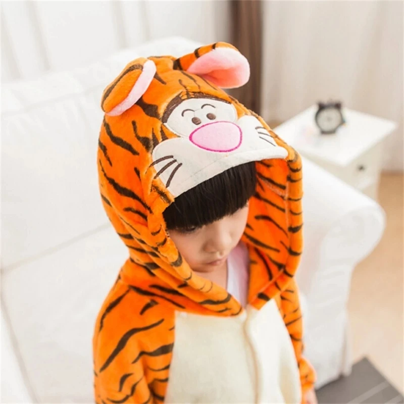 Tiger Pajamas Suit For Kids Hooded Animal Onesie Pyjamas Winter Flannel Soft Warm Sleepwear Anime Tiger Cosplay Anime Onesie