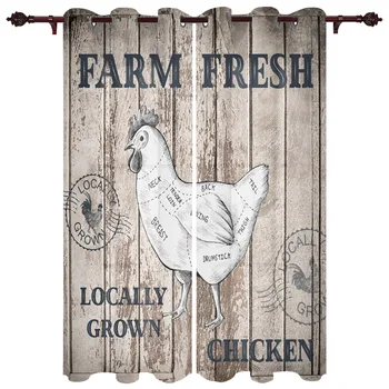 

Farm Wood Grain Retro Chicken Luxury Window Curtains Home Living Room Bedroom Item Christmas Living Room Curtains
