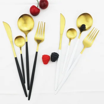 

10set/40pcs Black Gold Cutlery Sets Luxury Dinnerware Matte Finish Tableware Sets 18/10 Stainless Steel Dinner Knife & Fork Sets