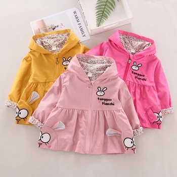 

2019 New Spring Autumn Children Girls Coat Cute Comfortable Warm Letter Cartoon Rabbit Jacket Windbreaker Hoodie With Rabbit Ear