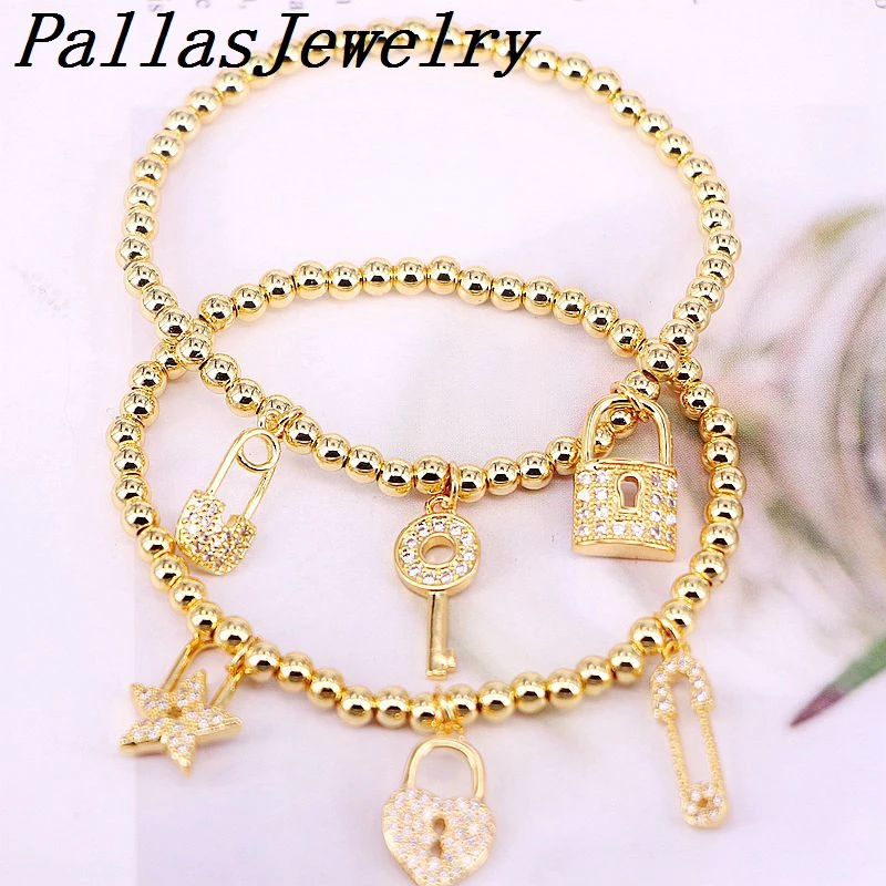 

6 шт. позолоченные медные бусины с микро покрытием CZ кулон для женщин и мужчин браслет Уникальный Регулируемый Женский браслет ручной работы новые подарки