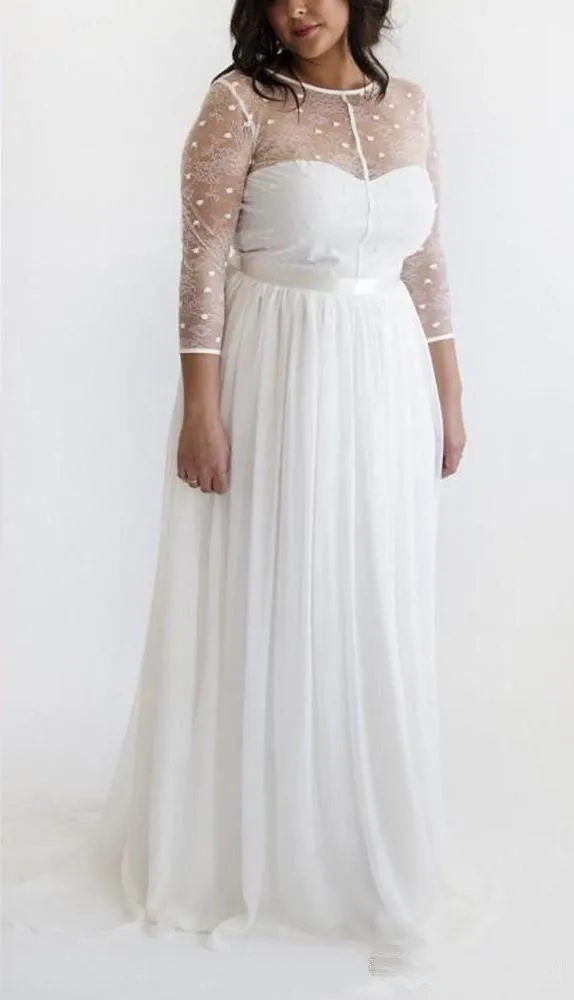 

wedding dresses 2019 vestido de noiva Summer Beach Wedding Dress 3/4 Sleeves Sexy Floor Length Chiffon Plus Bridal Gown