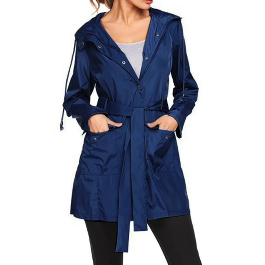 

Women Hooded Raincoat Jackets Plus Size Waterproof Sunscreen Outdoor Sportswear Straps Jacket Lightweight Rain Jacket Women Coat