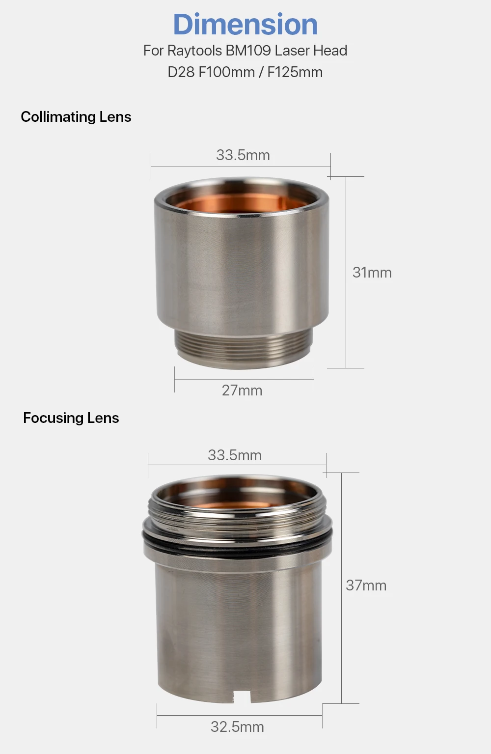 Cloudray BM109 1.5KW Коллимация и фокусировка объектива D28 F100 F125mm с держателем объектива для Raytools Лазерная режущая головка BM109