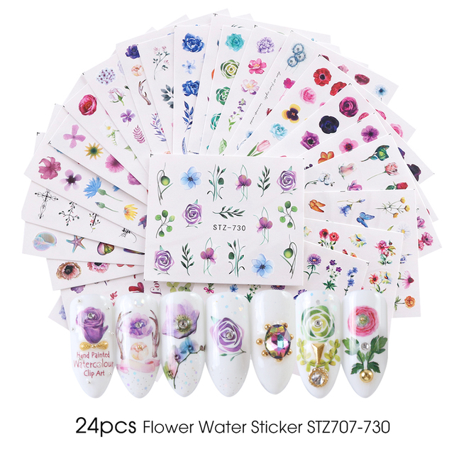 Mixed Stickers for Nails Rose Flowers Butterfly Water Decals Nail Art Decoration Slider Polish Foil Paper Tips CHSTZ930-969