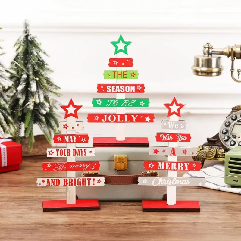 Christmas Decoration For Home Christmas Tree Ornaments Colorful Wooden Cutout Creative Table Decoration New Year Gift Party