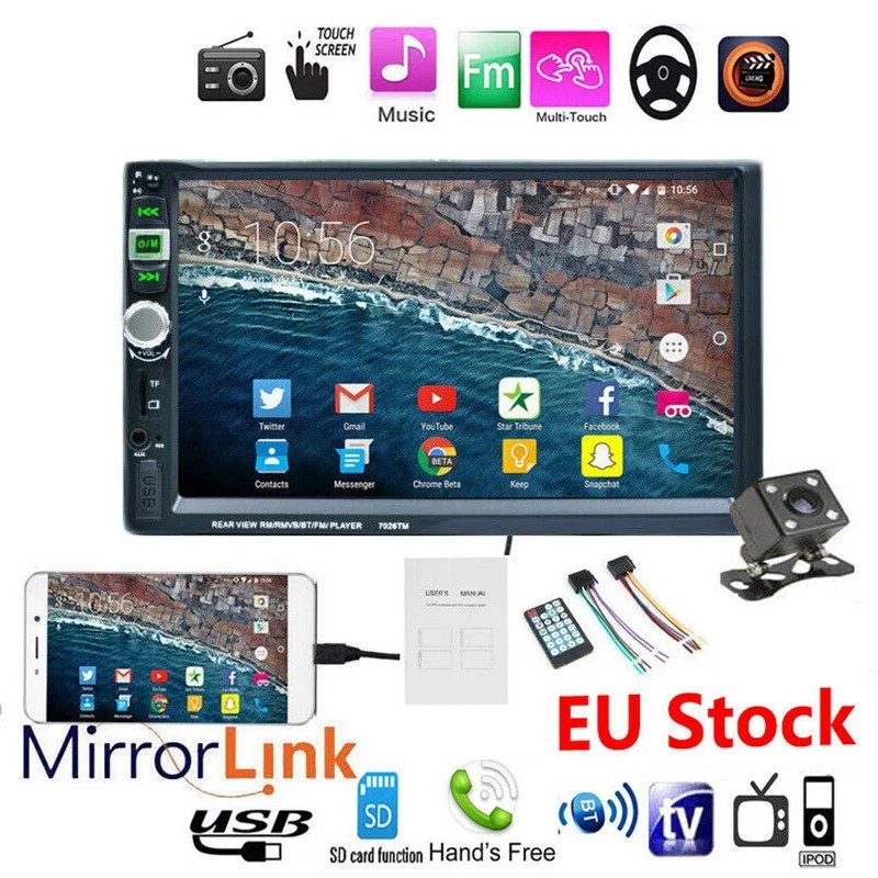 2Din 7 дюймов Автомобильный радиоприемник Hd Mp5 плеер Fm Aux Usb Sd Bluetooth стерео аудио плеер