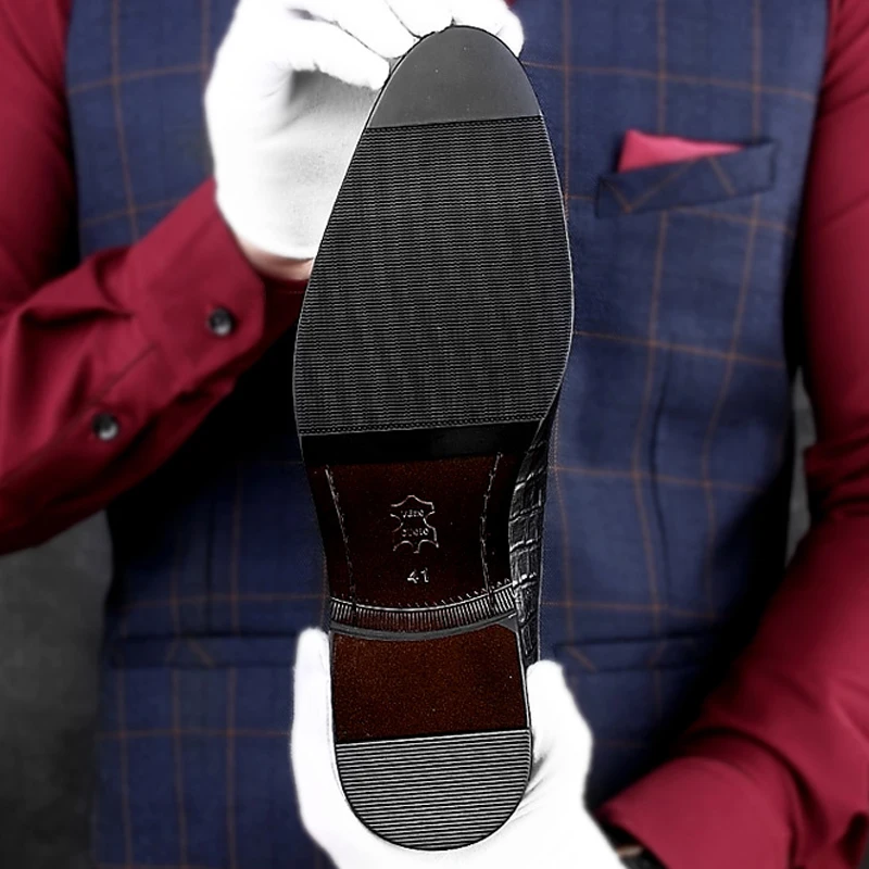 New Luxury Genuine Leather Men's Heels Derby Wedding Oxfords Pointed Toe Laces Alligator Pattern Man Formal Dress Shoes HKN175
