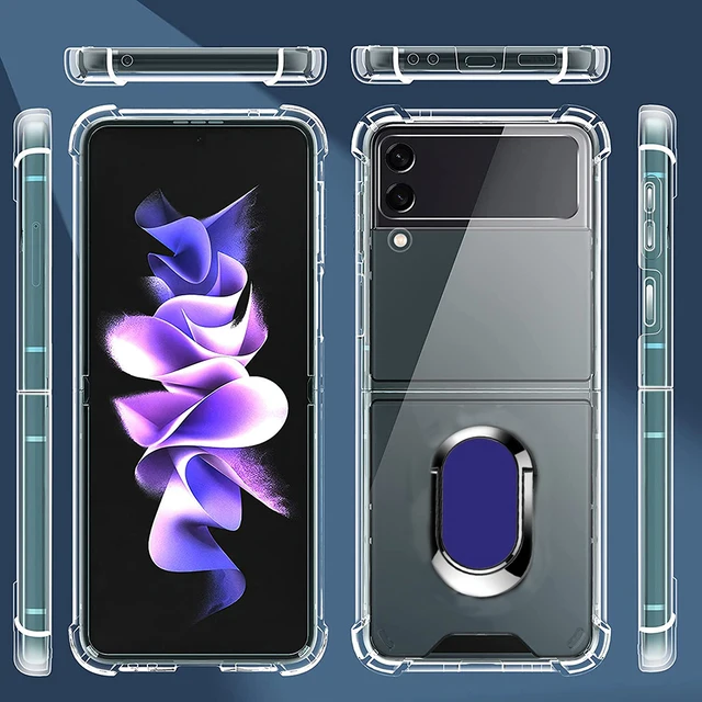 Ring Holder Case per Z Flip 3 5G Reinforced Corners Soft Airbag Shockproof tpu