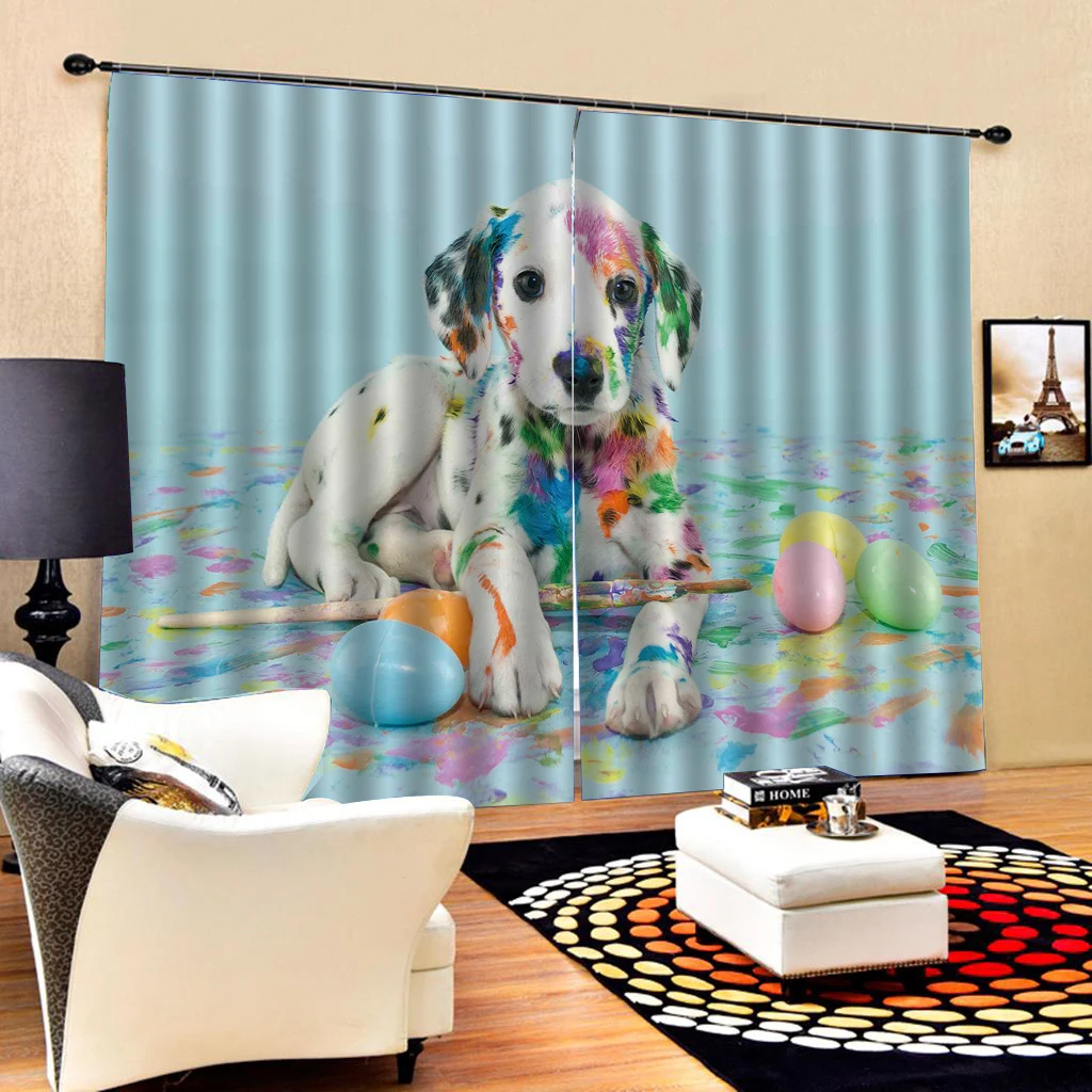 Пользовательские 3D Роскошные Затемненные окна занавески для гостиной синие занавески s dog затемненные занавески для детской комнаты