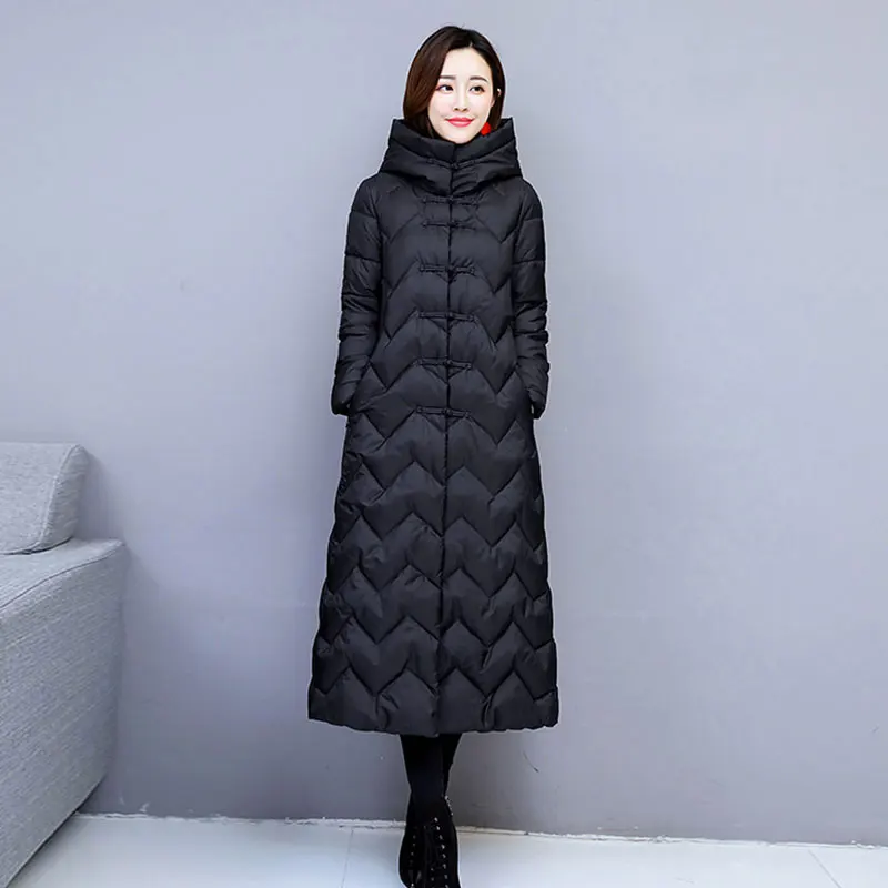 Black Осенне-зимняя куртка, пальто, новые хлопковые парки с длинными рукавами для женщин, винтажный принт, большие размеры, S-4XL, пальто женское с капюшоном, пальто - Цвет: Black