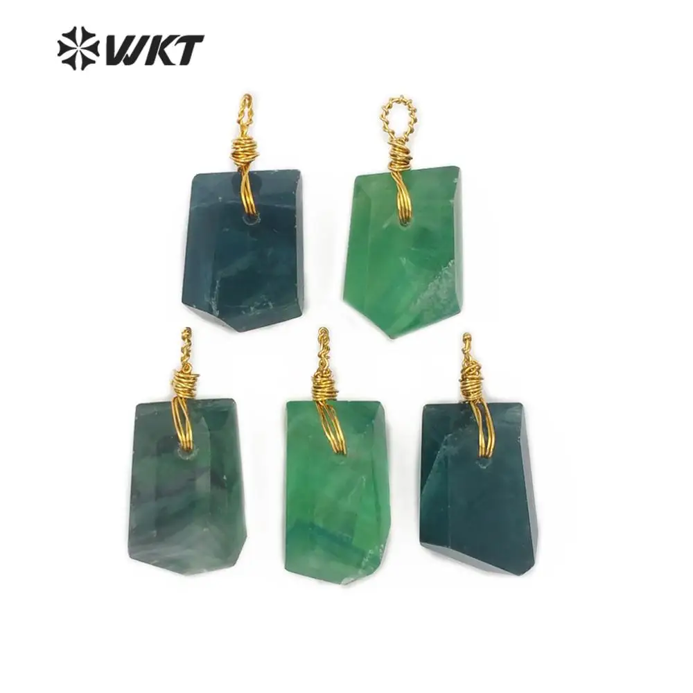 

WT-P1457 WKT New Arrivals Irregular Green Fluorite With Gold wire Pendant Women Fashion Necklace Pendant Jewelry