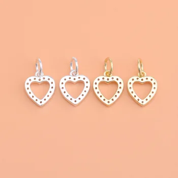 

S925 sterling silver micro-inlaid zircon with diamond hollow heart pendant Korean gold-plated heart pendant