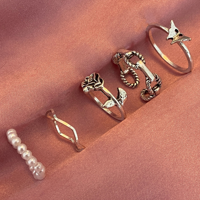 Silver Plated Angel Wings Ring for Womens Gothic Punk Steampunk Heart Butterfly Skull Ring Sets Party Jewelry 2021