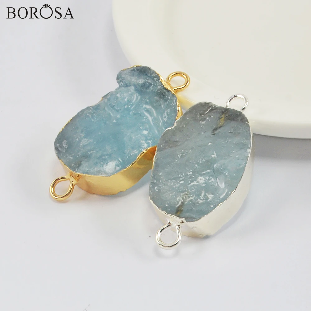 

Gold Silver Plated Natural Stone Druzy Necklace Connector Natural Aquamarines Drusy Double Charms for Bracelets Making G1991