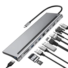 11 W 1 USB C Hub Adapter z wieloma portami, USBC 3.1 stacja dokująca klucz z HDMI, VGA, 100W PD, 3.5mm Jack, Ethernet, porty USB