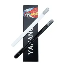 2Pcs/Set Minimalist Adult Couples Black White Toothbrush with Extra Soft Bamboo Charcoal Bristles for Sensitive Gums Oral Care