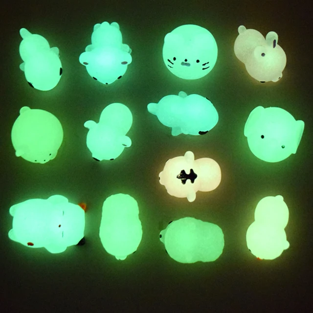 2/5Pcs Mochi Squishy Squeeze Cat Cute Antistress Squish Set Soft Mini Animal Squichy glow in the dark kids Toys for Children 1