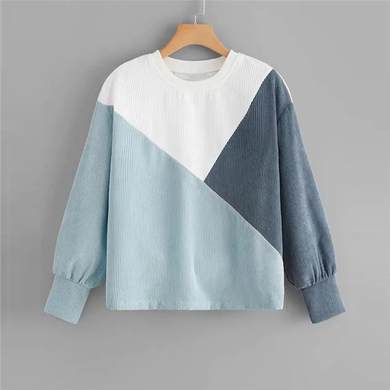 

Corduroy Hoodies Sweatshirt Fashion Women Long Sleeve Cut-and-Sew Pullover Tops Sweatshirt Polerones Mujer 2019 Bluza Damska N5