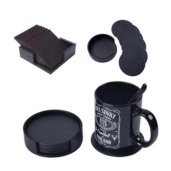 

Desktop Cup Mat Felt Round Drink Coasters Set With Box Kitchen Desktop Placemat Cup Mat Pad Holder Kitchen Tableware Accessories