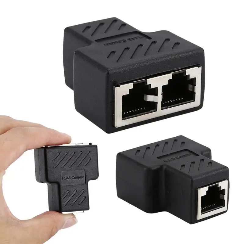 

1 To 2 LAN RJ45 Plastic Cover Copper Core Black Connector Network Cable Splitter Extender Plug Adapter Connector Drop Shipping