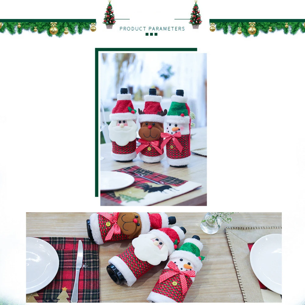 Christmas Decoration Red Wine Bottle Set Nordic Flower Plaid Wine Bottle Set Red Green Red Old Wine Bottle Set Christmas Supplie