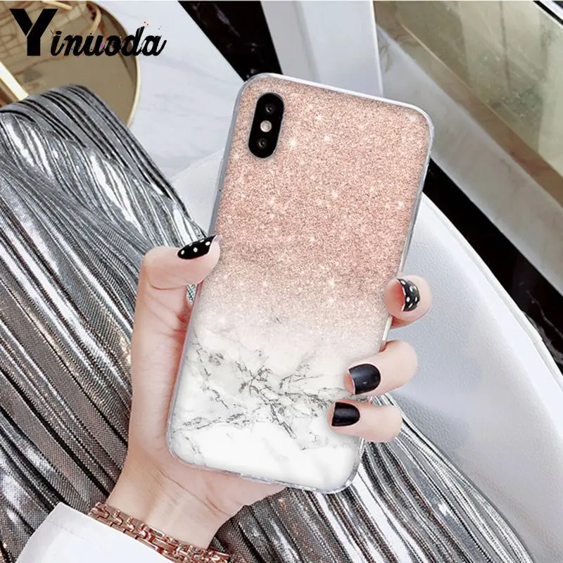 Красивый чехол для телефона Yinuoda с золотым розовым блестящим принтом iPhone 8 7 6 6S Plus X