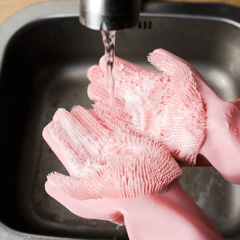 2 шт = 1 пара силиконовые Кухня чистящий посудомоечный Перчатки Magic скруббер резиновые ручной насос для мытья посуды перчатки, инструменты Кухня гаджеты