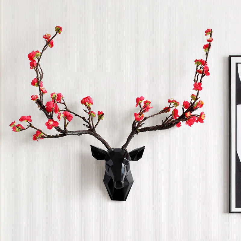 Deer head With Flower Antler 3d Wall Decor Modern Animal Hear home Decorations Abstract Sculpture wall Statue for Gift Deer head With Flower Antler 3d Wall Decor Modern Animal Hear home Decorations Abstract Sculpture wall Statue for Gift
