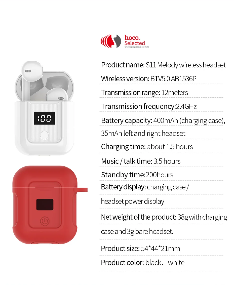 Беспроводное зарядное устройство HOCO S11 наушники-вкладыши TWS Bluetooth 5,0 наушники 3D стерео Беспроводной наушники с светодиодный Дисплей зарядным устройством гарнитура Спорт