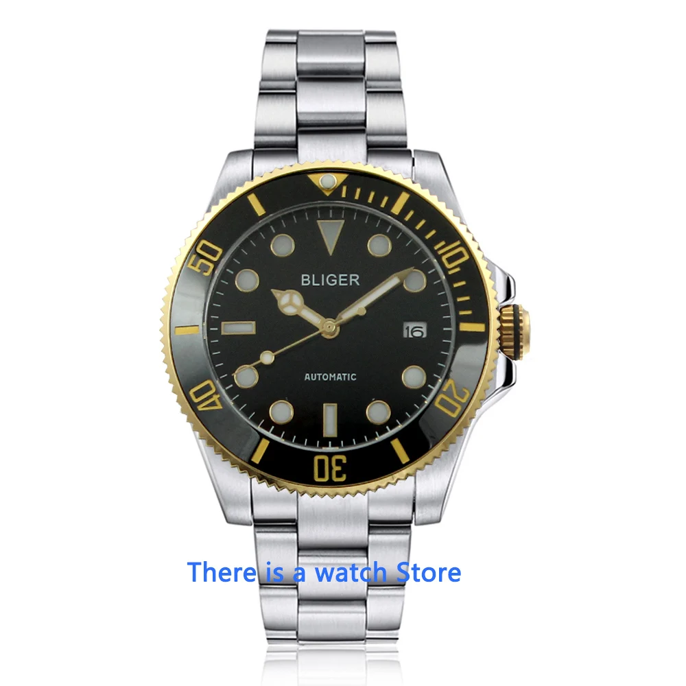 

BLIGER 43mm Black Dial Men's Mechanical Watch Silver Case Sapphire Glass Ceramic Bezel NH35A Movement Automatic Watch Men