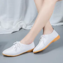 Comfortable Women Shoes Casual Genuine Leather Autumn Flat Women Shoes Moccasins Loafers Lace Up Ladies Leather Shoes Fashion