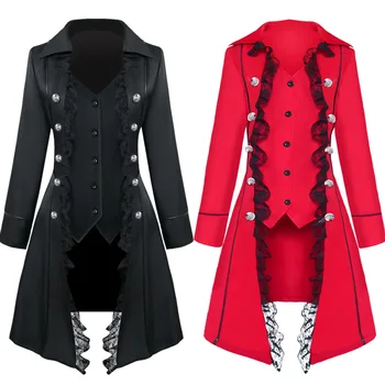 

Middle medieval coat, solid color long-sleeved three-breasted lady's coat, lady's irregular coat, lady's retro waist coat