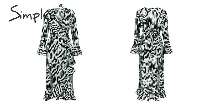 Simplee женское платье Vintage зебра в полоску с длинным рукавом с рюшами Осень зима женская вечеринка платье миди