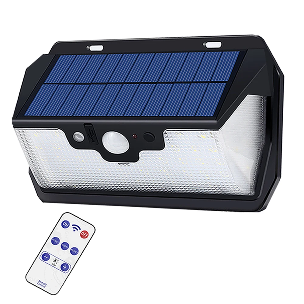 

55 Led-Solar-Garden-Wall-Light USB Rechargeable Remote-Control Outdoor Three-Modes 3 side Lighting