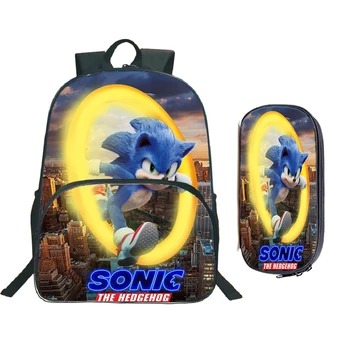 

New Cartoon Anime 2 PCS/Set Backpack Sonic Pattern Students Back to Shool Rucksack Cartoon Teenagers Book-Bags Set