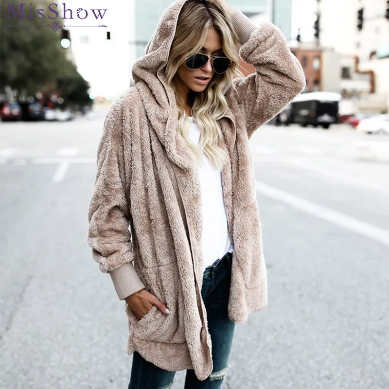 

Faux Fur Hooded Plus Size Autumn Coat Women Warm Open Stitch Long Sleeve Reversible Coats And Jackets Women Casaco Feminino