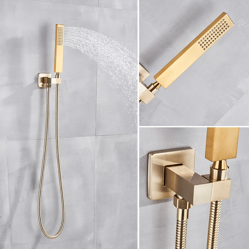 Polished Gold Brass Wall Mounted Rain Shower Faucet Set W/ Tub Mixer Tap 8gf375 