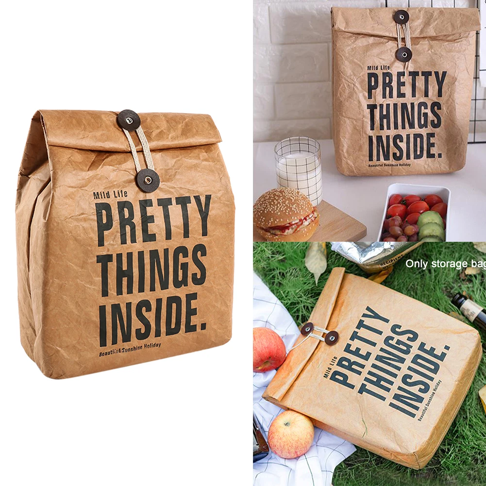 

Cooler Box Non Toxic Food Storage Practical Travel Reusable Outdoor Activities Camping Washable Insulated Lunch Bag Brown Paper