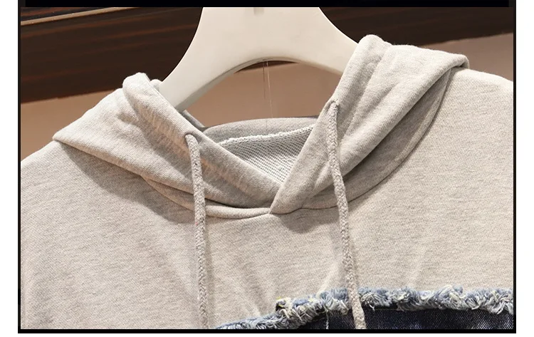 Плюс размер 4XL бойфренд Harajuku стиль короткая джинсовая куртка с капюшоном Осень Свободные повседневные Лоскутные женские джинсовые пальто верхняя одежда