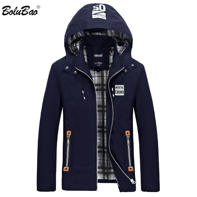 

BOLUBAO Men Jacket Coats Warm Male Zip Pocket Jacket Winter Casual Brand Men's Hooded Chest Letter Print Jacket Top