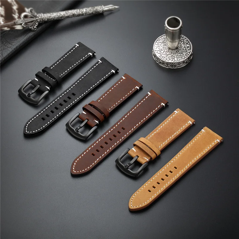 

Casual Quick Release Genuine Leather Watch Straps 18mm 20mm 22mm 24 mm Watchbands Vintage Style Men Smart Watch Band
