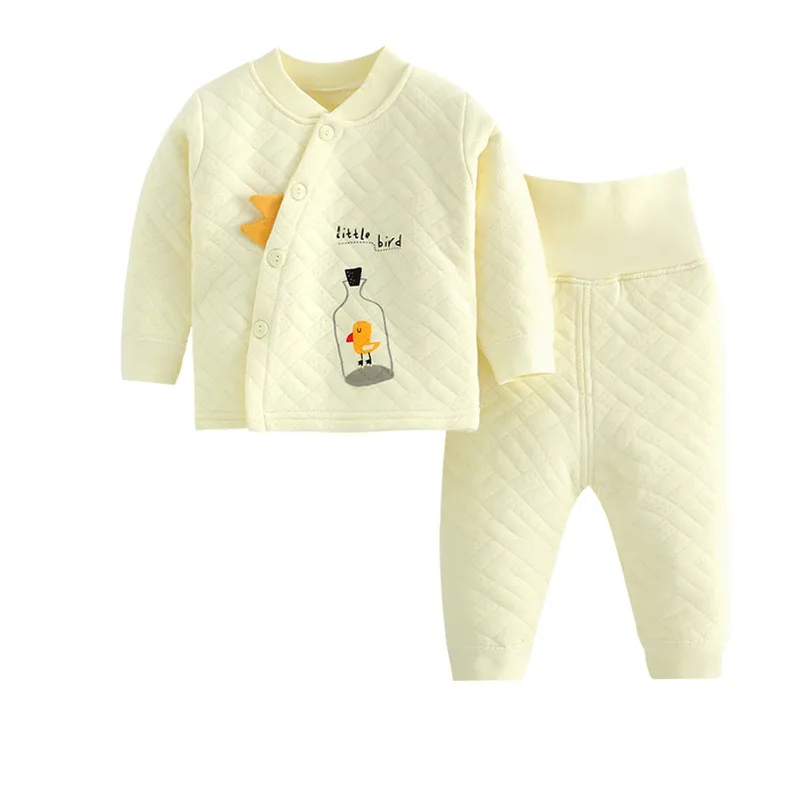 9793 yellow Осенне-зимняя детская теплая одежда, комплект из 2 предметов для маленьких мальчиков и девочек из хлопка, майка с длинными рукавами+ набор длинных брюк для детей 1-24 месяцев - Цвет: 9793 yellow