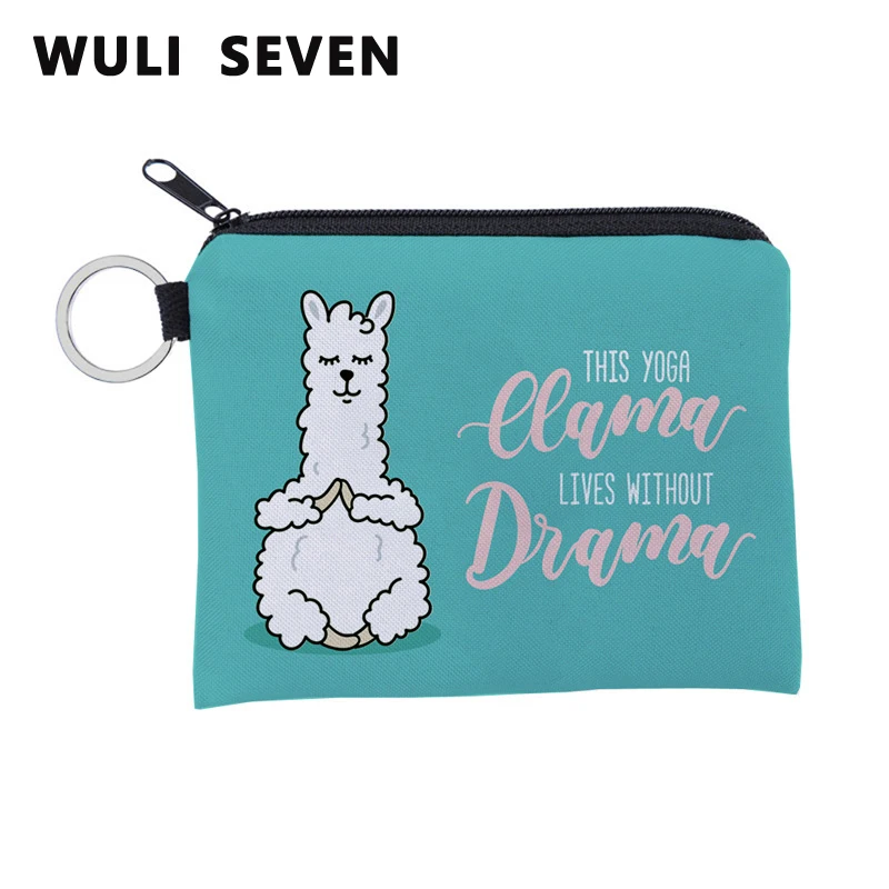 

WULI SEVEN Practice Alpaca Printing Coin Purse Waterproof Purse Card Key Pouch Small Zipper Card Holder Mini Square Wallet