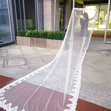 Новое поступление 3 м и формирующая листы для кровли 4 м 5 м Соборные Свадебные вуали Длинная фата невесты один Слои белое, цвета слоновой кости Кружево невесты вуаль свадебные аксессуары