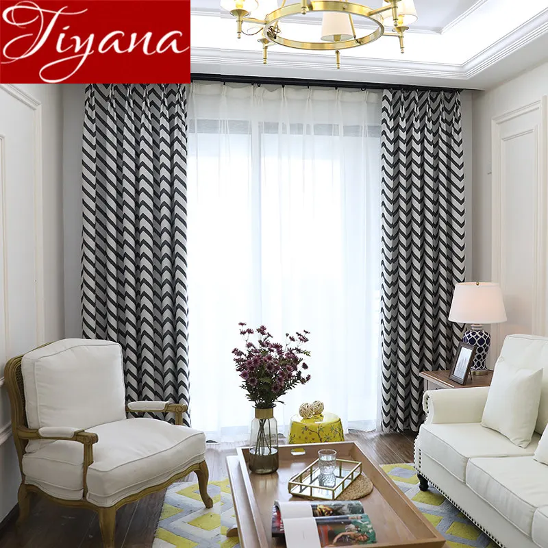 

Black Wave Stripe Curtain Nordic for Living Room Geometric Linen Curtain Drape Kitchen Custom Made Window Treatment X594#30