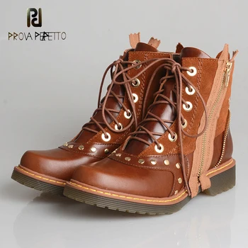 

Autumn Winter New Products Rubbed Leather Color Matching Boots Lace-up Thick Low-heeled Platform Casual Handsome Martin Boots