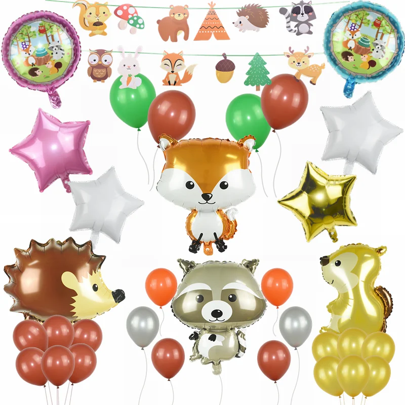 1 комплект большие воздушные шары в форме животных из енота, лисы, воздушный шар из фольги Ежика для тематические элементы джунгли вечерние Детские воздушные шары на день рождения украшения