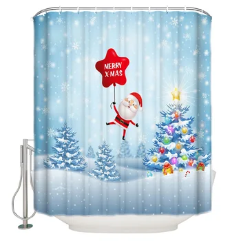 

Santa Claus Snowy Day Star Balloon Shower Curtain Waterproof Polyester With 12 Hooks