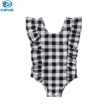Купальный костюм для новорожденных девочек 0-24 месяцев, пляжная одежда в клетку с рюшами, цельное бикини